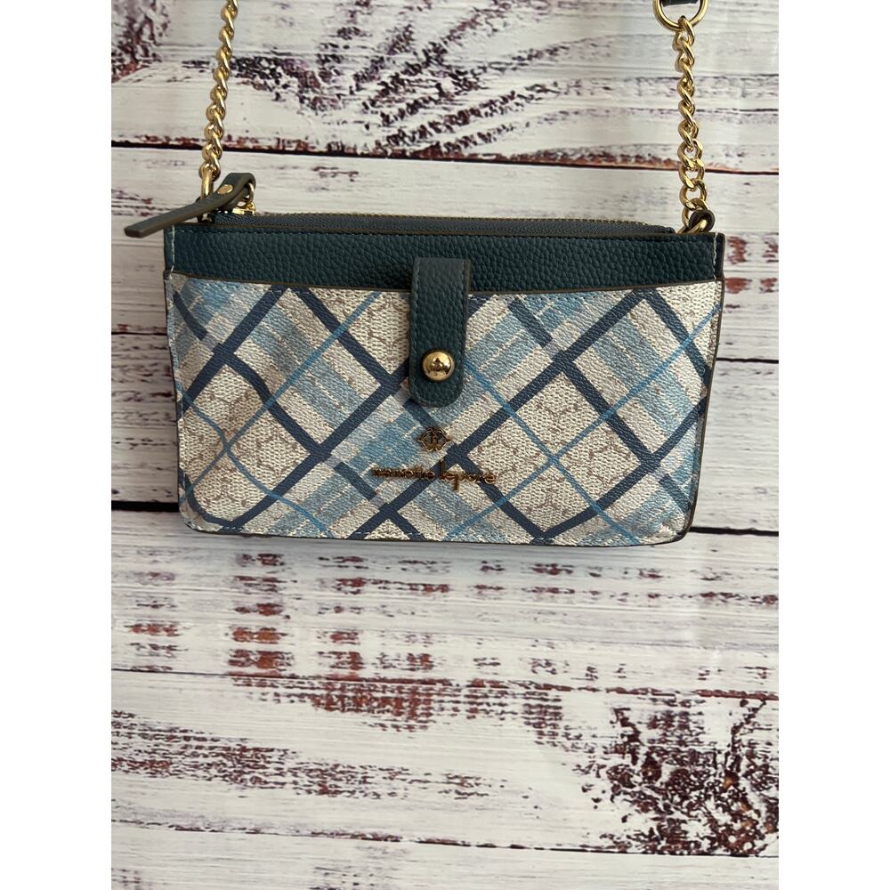 Nanette Lepore Crossbody Purse Wallet Blue Cream Gold